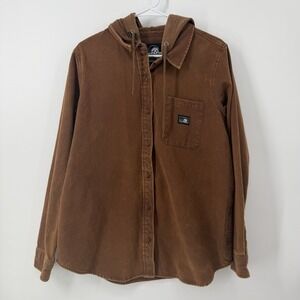 Lurking Class Flannel Hooded Shacket Brown Womens Large Skull Button Up Shirt